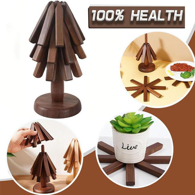 8.6"X 4.3" Walnut Trivet Set With Tree Shape