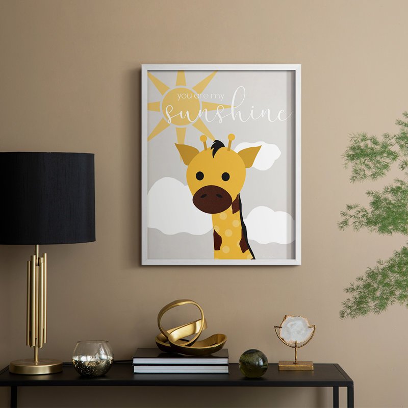 Sunshine Giraffe Framed Print - Solid Wood, 30" H x 24" W, White
