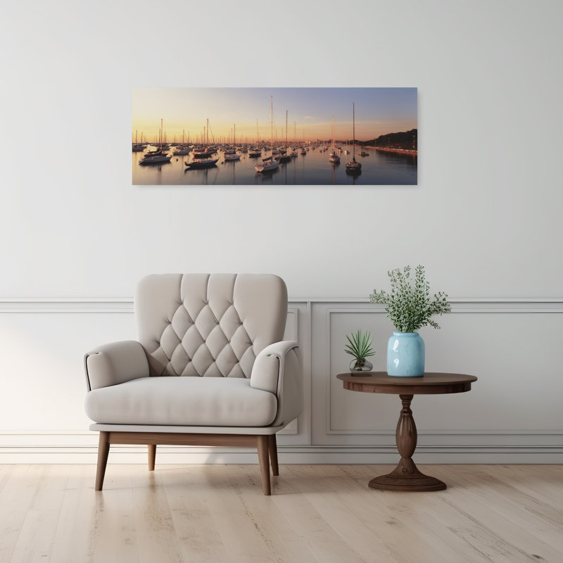 Coucher de soleil et port, Chicago, États-Unis, art mural contemporain Sunset, H 12 po x l 36 po
