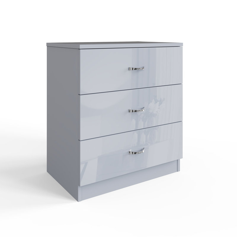 Brendle 3 Drawer Chest Of Drawers: 60cm Wide - High Gloss Front with Chrome Handles, Scratch Resistant., Grey