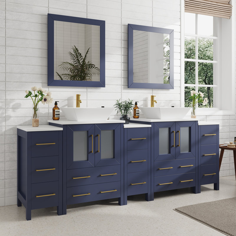  Ensemble de meuble-lavabo double 84 "avec miroir 84", Bleu