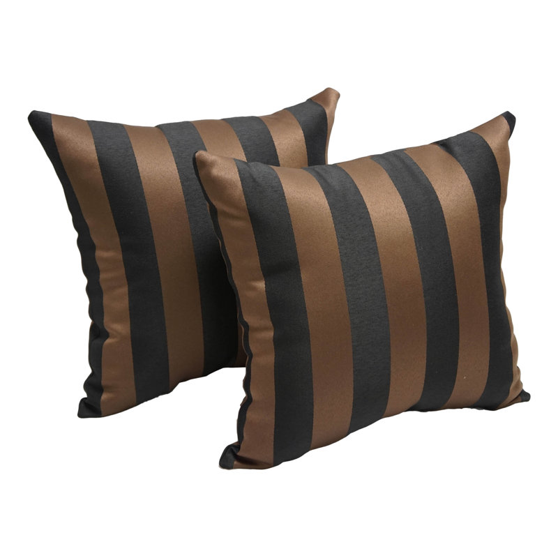 Chocolate and Black Striped Polyester Outdoor Throw Pillows, Set of 2