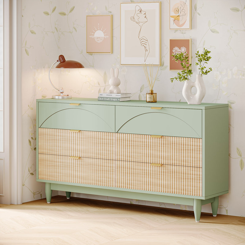 Commode décorative 6 tiroirs Isidro, Vert menthe