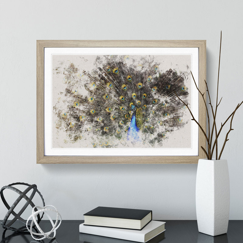Peacock Vol.1 - Picture Frame Graphic Art, 27cm H x 36cm W x 2cm D, Oak Framed