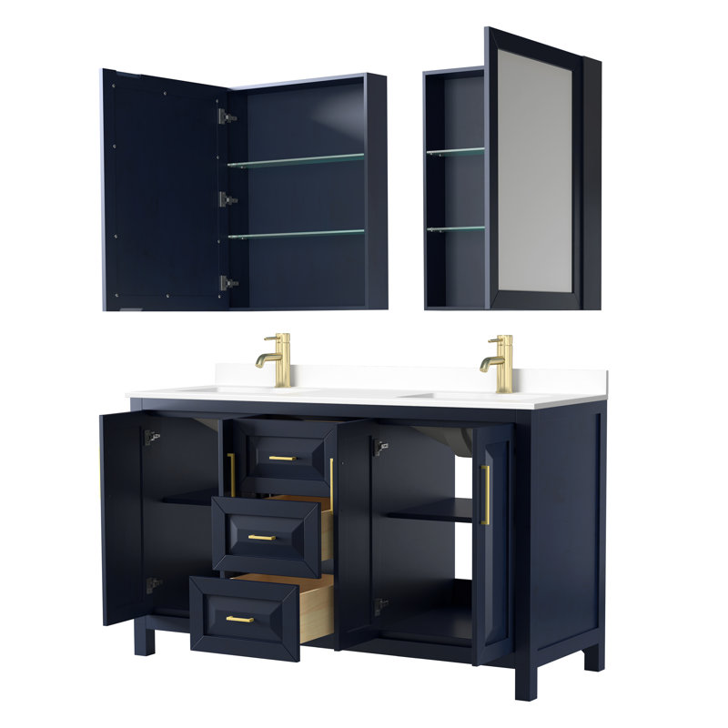 Daria 60'' W Double Vanity, Dark Blue, Brushed Gold