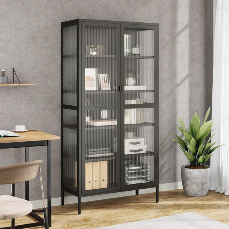 Andreiana Highboard Black Glass and Steel