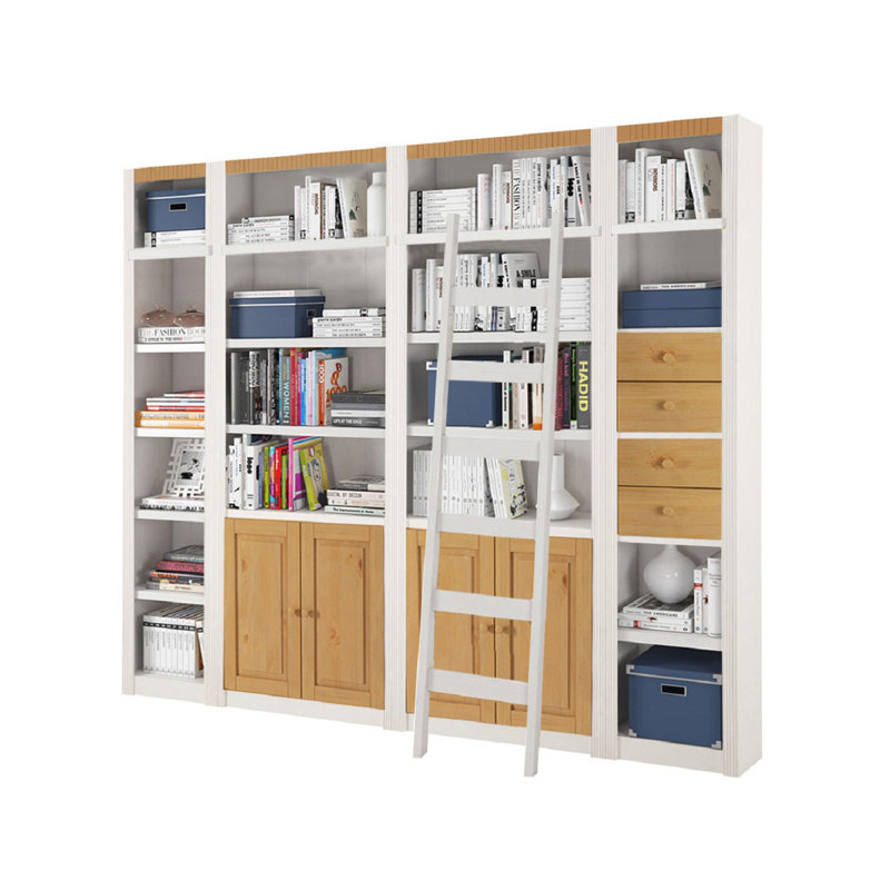 Elona 213 cm H x 255 cm W Solid Wood Library Bookcase, Premium Plus, White Lacquer