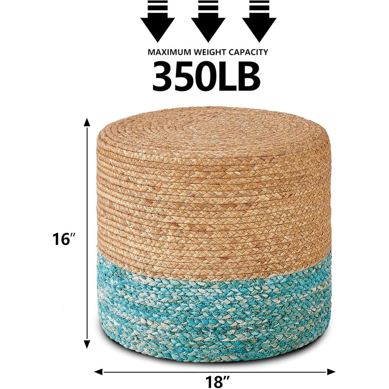 Upholstered Pouf, Natural/Blue