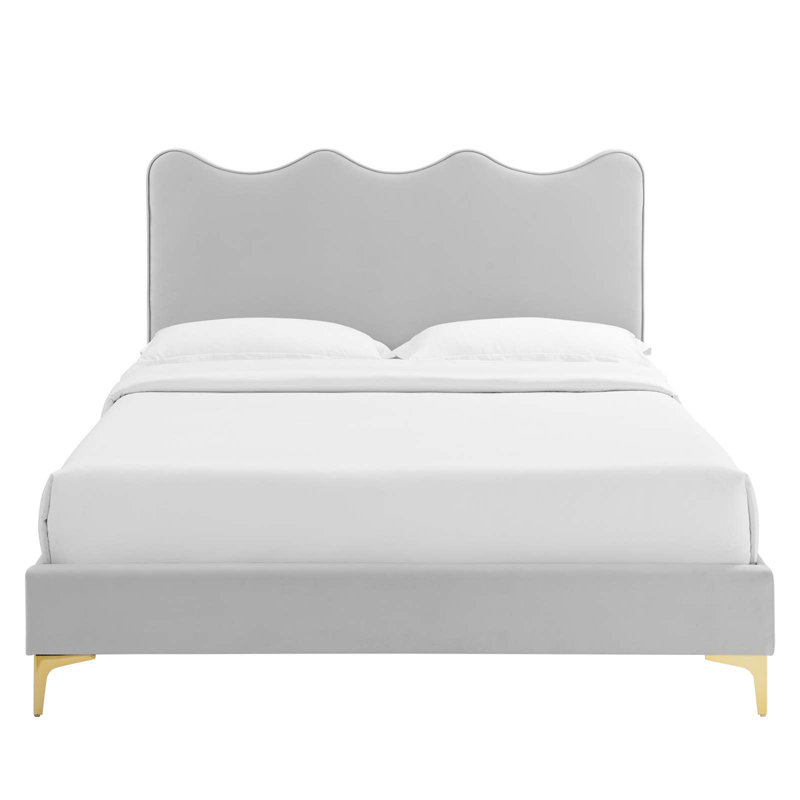 Modway Current Performance Velvet Platform Bed, Full, Light Gray