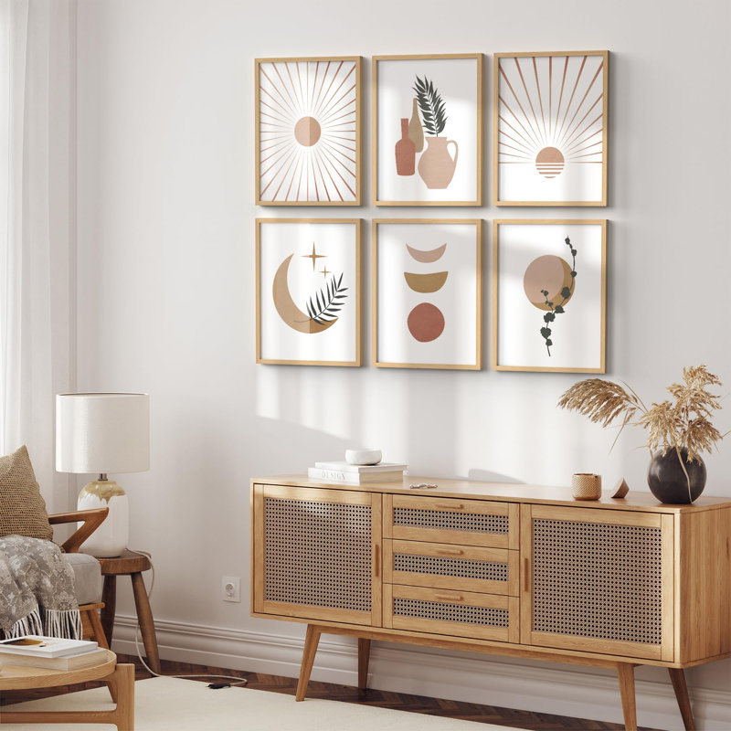 Art mural encadré, ensemble de décors de galerie, noir et brun clair, femme fleur, Monstera, formes abstraites, illustrations modernes, décoratives nordiques pour le salon, la chambre à coucher, le bureau