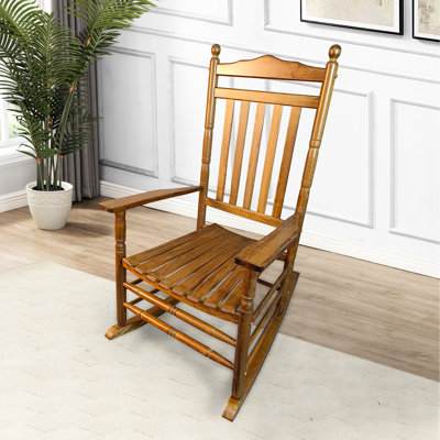 Rocking Chair For Patio Spaces, Balcony Porch Ideal, Solid Hardwood, Spacious Wide Seat & Armrest, Robust Slatted Back, Easy Assembly, 280Lbs Weight Capacity, Oak Adult Outdoor Areas, Suitable,