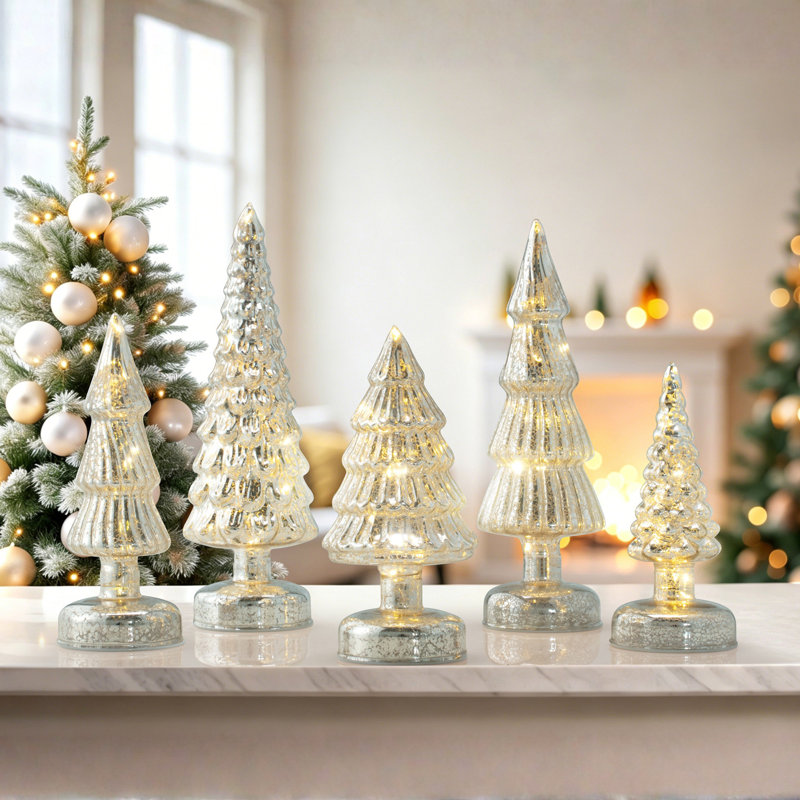 Ensemble de 5 sapins scintillants - Argent