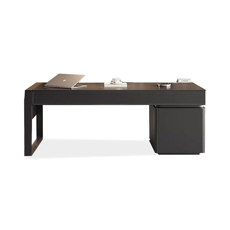 Bureau rectangulaire en bois manufacturé noir + acier au carbone avec 5 tiroirs, H 29,53 po x l 62,99 po x P 23,62 po