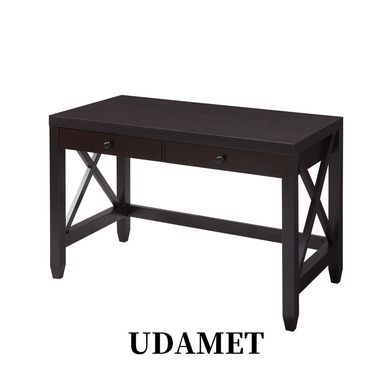 Modern Home Office Desk with 2 Drawers,Wooden Knob Handles,Sturdy X-Brace Legs