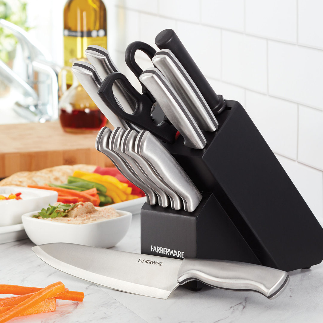 Farberware 12-Piece Stamped Stainless Steel Knife Block Set Farberware