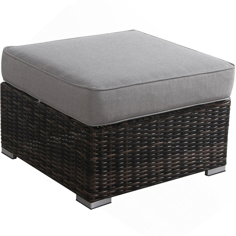 Outdoor Ottoman With Cushion – Fully Assembled, Brown