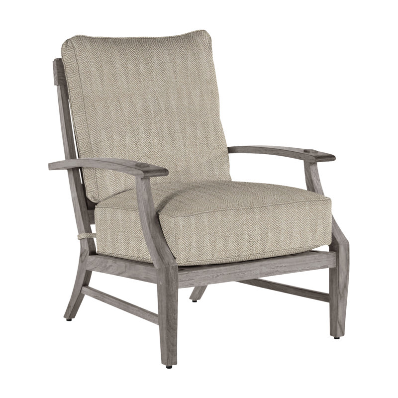 Croquet Teak Patio Chair with Cushions, Welt, Oyster Teak, Herringbone Sand
