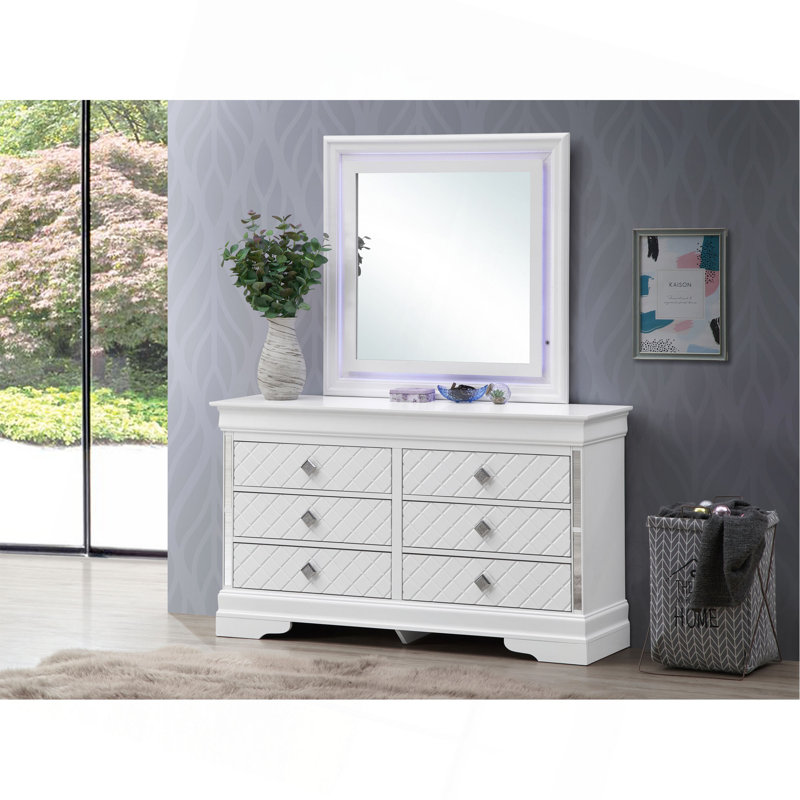Commode verticale à 6 tiroirs avec façade texturée et poignées décoratives, Blanc