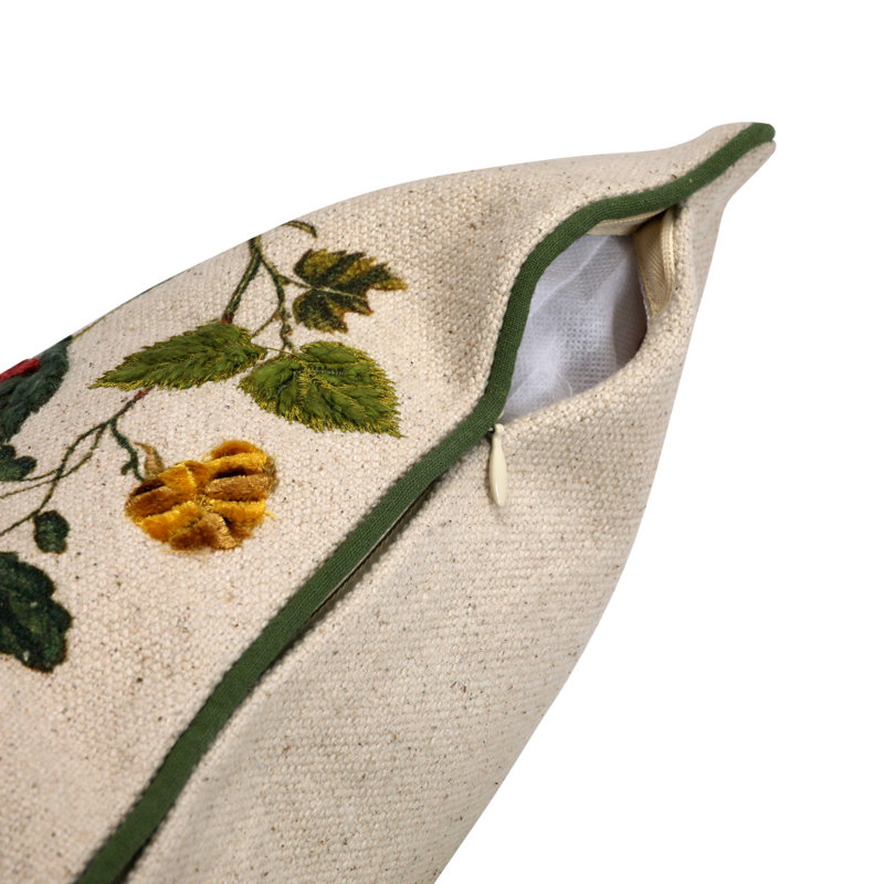 Embroidered Butterfly and Flower Lumbar Pillow with Piping