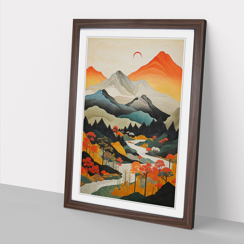 Japanese Mountains Constructivism No.2 - Framed Print, 46cm H x 34cm W x 2cm D, Walnut Framed