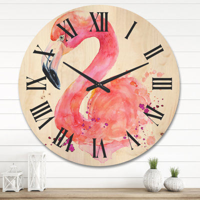Portrait de l'horloge murale en bois Flamingo I