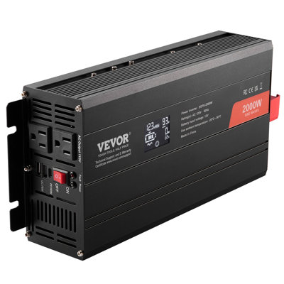 Onduleur à onde sinusoïdale pure, 2000 watts, onduleur DC 12V à AC 110V avec 2 prises AC 2 ports USB 1 port de type C, écran LCD et télécommande pour équipement ménager de taille moyenne, CE FCC