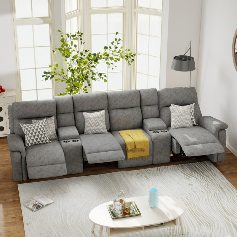 Satori Upholstered 138.6'' Power Reclining Sofa, Gray Polyester Blend