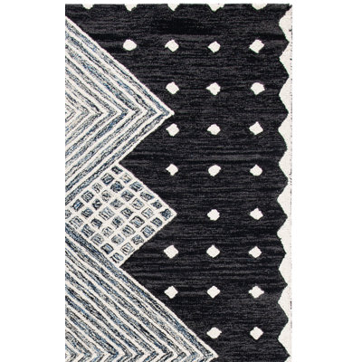 Forbis Hand Tufted Wool/Cotton Southwestern Rug in Charcoal/Ivory