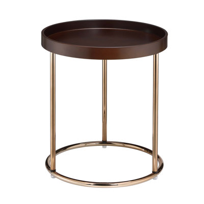Genoa Round Tray Table With Metal Frame, Sturdy Iron Base, And Espresso Finished Plywood Top For Elegant Home Decor