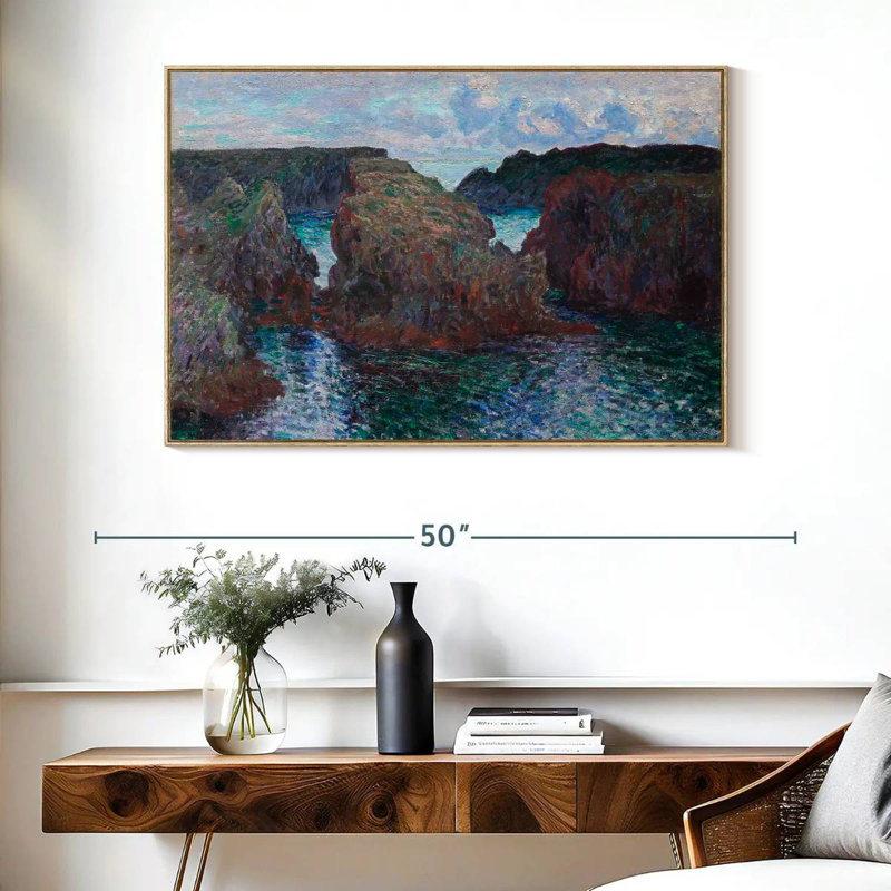 Rochers de Belle-Île à Port-Goulphar, 1886, Cadre flottant en bois naturel, 40 po x 27 po