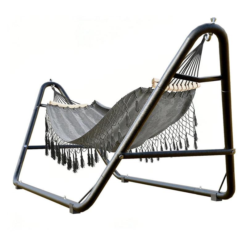 Hamac d'extérieur avec support en acier, Hammcok gris, intérieur et extérieur, pour la plage, les cours et le camping, White