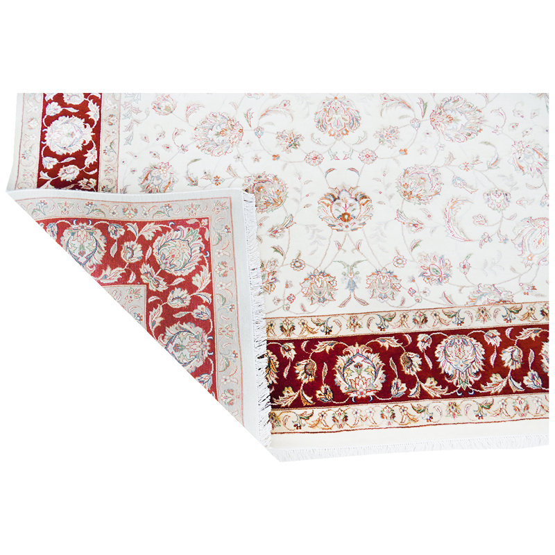 Tapis ivoire et rouge noué à la main de haute qualité, Rectangle 3 pi 2 po x 5 pi