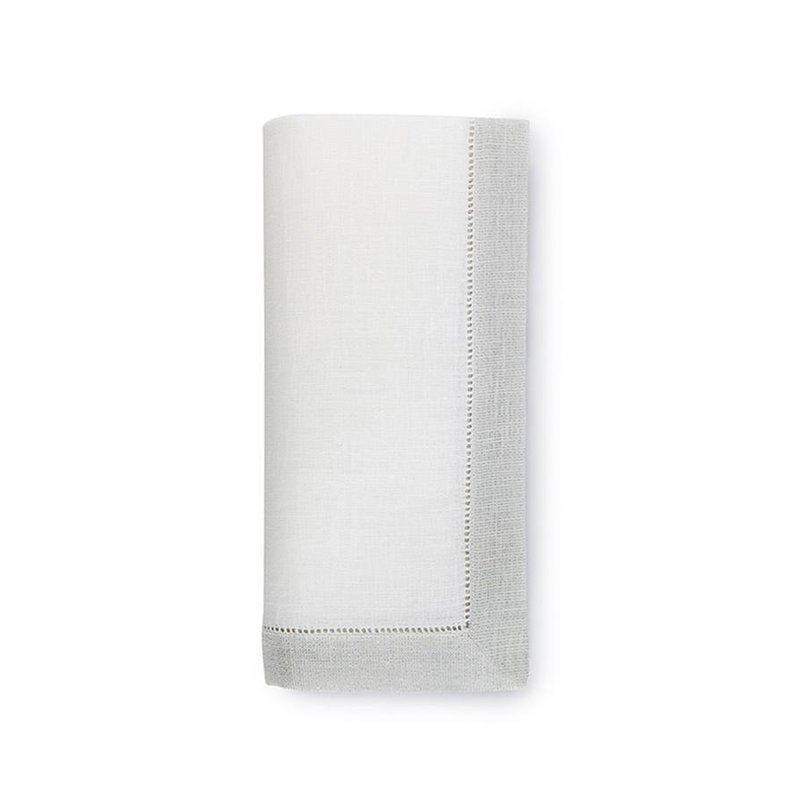 Filetto 6" x 9" Linen Cocktail Napkin, White/Silver