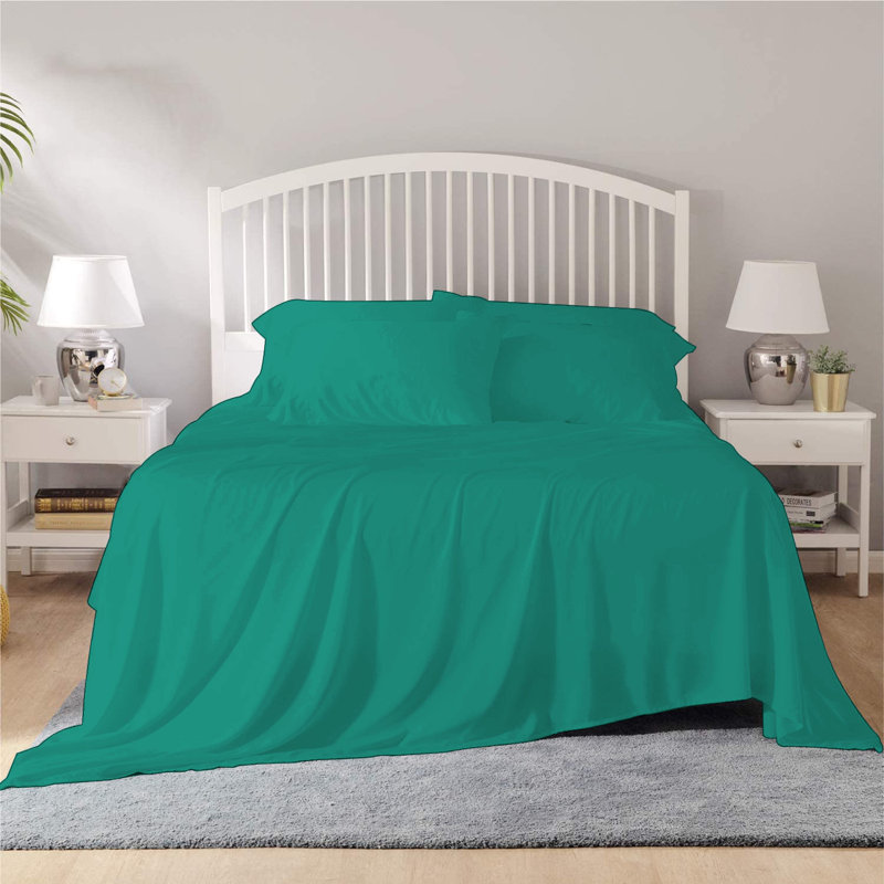 Bamboo Sheet Set, Queen Sheet Set + 1 Fitted Sheet + 4 Pillowcases, Turquoise