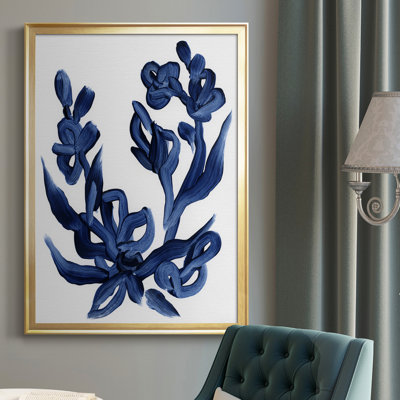 Indigo Brush Blooms I - Single Picture Frame Print on Canvas