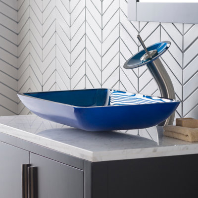 Galaxy Glass Rectangular Vessel Bathroom Sink with Faucet