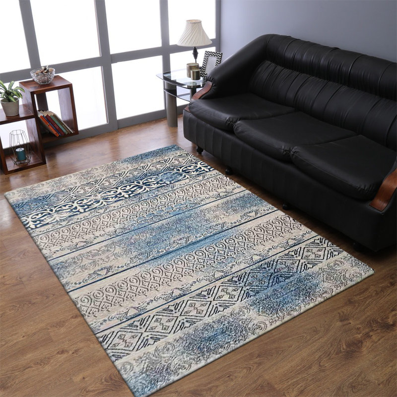 Chun Machine Made Heatset Polyproplyene Area Rugs - Rectangle, Beige Blue Color, Contemporary Modern Design, Low Pile Machine Made Area Rugs for Living Room, Bed Room