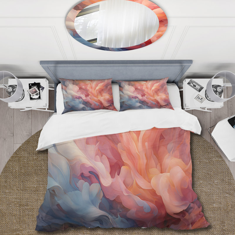 Ensemble de housse de couette Peach Blue Rose Reverie I - Floral, Housse de couette pour grand lit et 2 taies décor