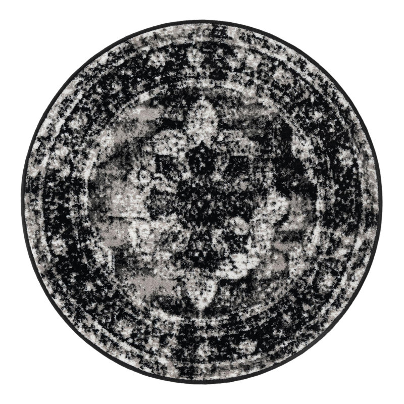 Brandt Oriental Area Rug, Round 3'3", Black 