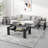 Ensemble de table de salon 3 pièces avec plateau en verre, pieds en métal et 2 tablettes de rangement Esbeidy, comprenant 1 table basse et 2 tables de bout-564030861-564030851