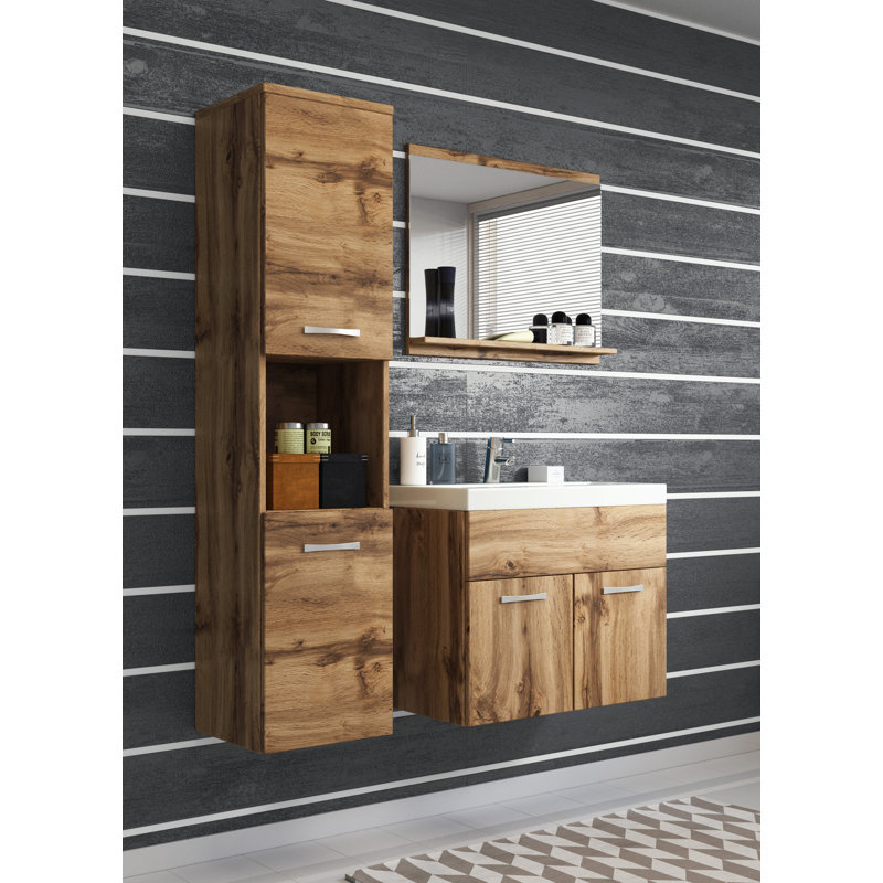 Doyon 91Cm W x 132Cm H x 35Cm D Bathroom Storage Furniture Set, Wotan Oak