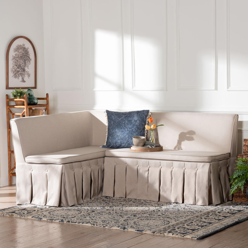 Ensemble de banc de salle à manger rembourré en tissu 2 pièces Baxton Studio Meyer - Banquette de coin avec base à jupe