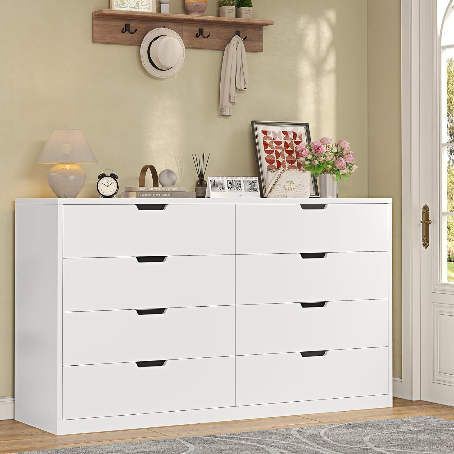 ebern designs modern 8 drawers dresser reviews Modern 8 Drawers Dresser for Bedroom, 55" Wide Dressers & Chest of Drawers w/Curved Profile Design Ebern Designs Color: Natural