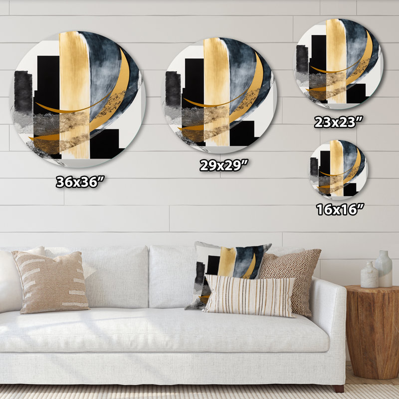 Glam Art déco abstrait I - Art abstrait rond en métal, H 36 po x l 36 po