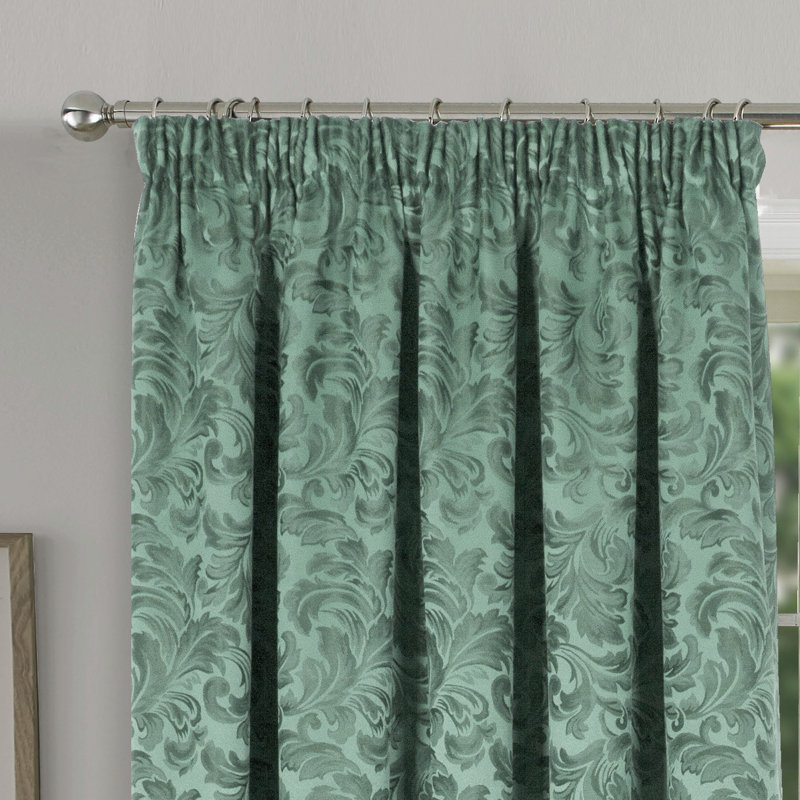 Hallas Pencil Pleat Damask Jacquard Curtains, Alpine, 114 W x 122 D cm