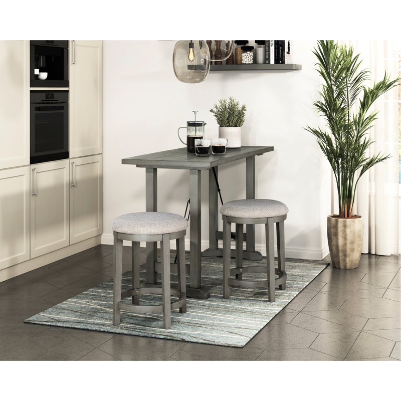 Finition grise, table à hauteur de comptoir, cuisine et salle à manger, design d'inspiration industrielle, sièges 4, métal, bois