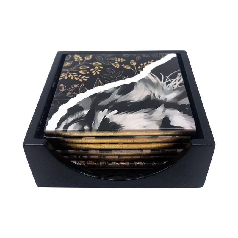 Lion Lacquer Coaster Set with Holder