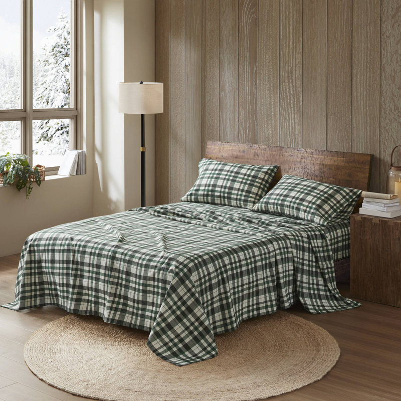 Ensemble de draps en flanelle de coton, Ensemble de draps pour grand lit avec 2 taies d'or