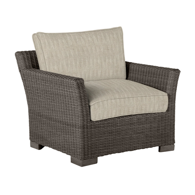Club Patio Chair with Cushions, Welt, Black Walnut, Herringbone Sand