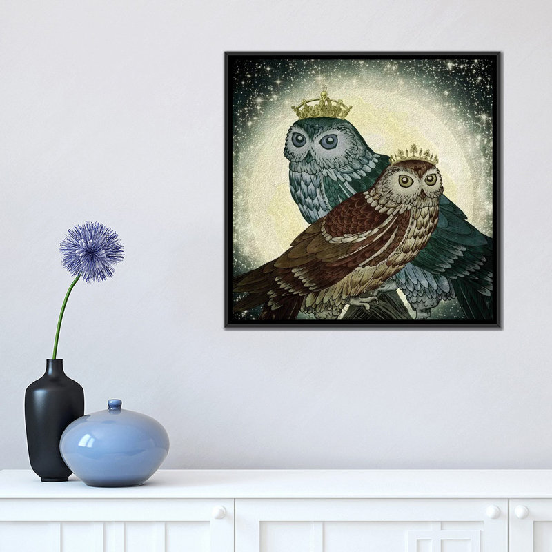 «Owls», impression sur toile, H 18 po x l 18 po x P 1,5 po, Pas de tapis, Toile avec cadre noir